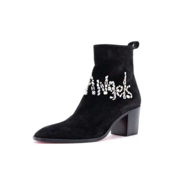 Christian Louboutin Shoes - Christian Louboutin Angels Heeled Ankle Boots Crystal Embellished Suede NEW PR13